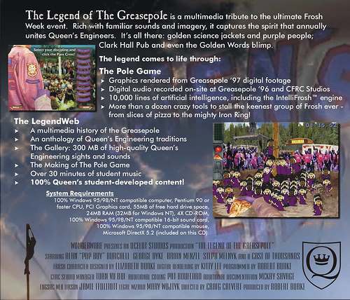 The Legend of the Greasepole is a multimedia tribute to the inexplicable Engineering traditions at Queens University in Canada.  Over 50 students contributed to the project.