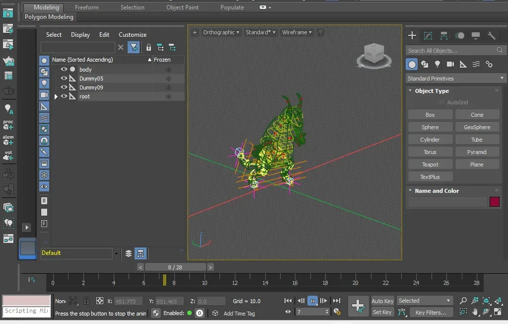 Goatzilla's 2001 walk animation open in a 3ds Max trial